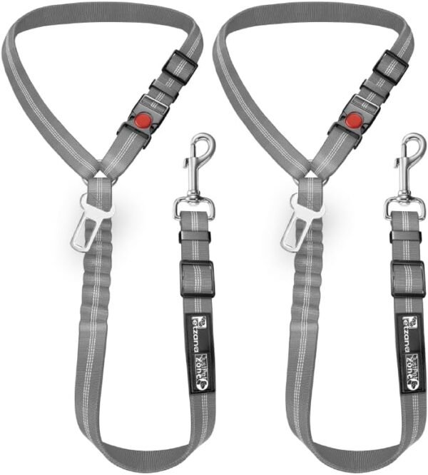 Dog Seat Belt Harness for Car - 2-in-1 Leash and Restraint Secures to Headrest. Adjustable Bungee, Strong, Durable, 360 Degree Swivel Attach Won't Twist...