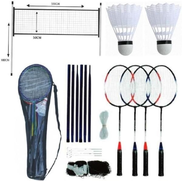 Unibos 4 Player Badminton Set With Racket Poles & Net Shuttlecock Outdoor Garden Family Game Sport With Carry Bag