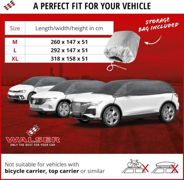 WALSER Car cover All Weather Basic, 100% weatherproof car cover, 100% waterproof car cover, car cover half garage size L grey