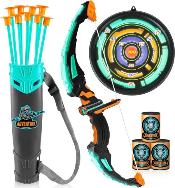 JOYIN Kids Bow and Arrow Set, LED Light Up Archery Toy Set with 9 Suction Cup Arrows, Target & Arrow Case, Indoor and Outdoor Hunting Play Gift Toys for Kids