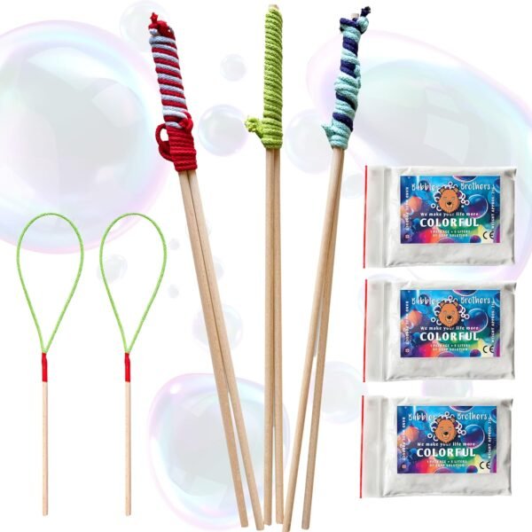 Bubble Brothers Giant Bubble Kit for Kids 5 Bubble Wand and 15 Liters Bubble Mixture Kids Garden Toys with Bubble Solution and 5 Bubble Makers wooden...